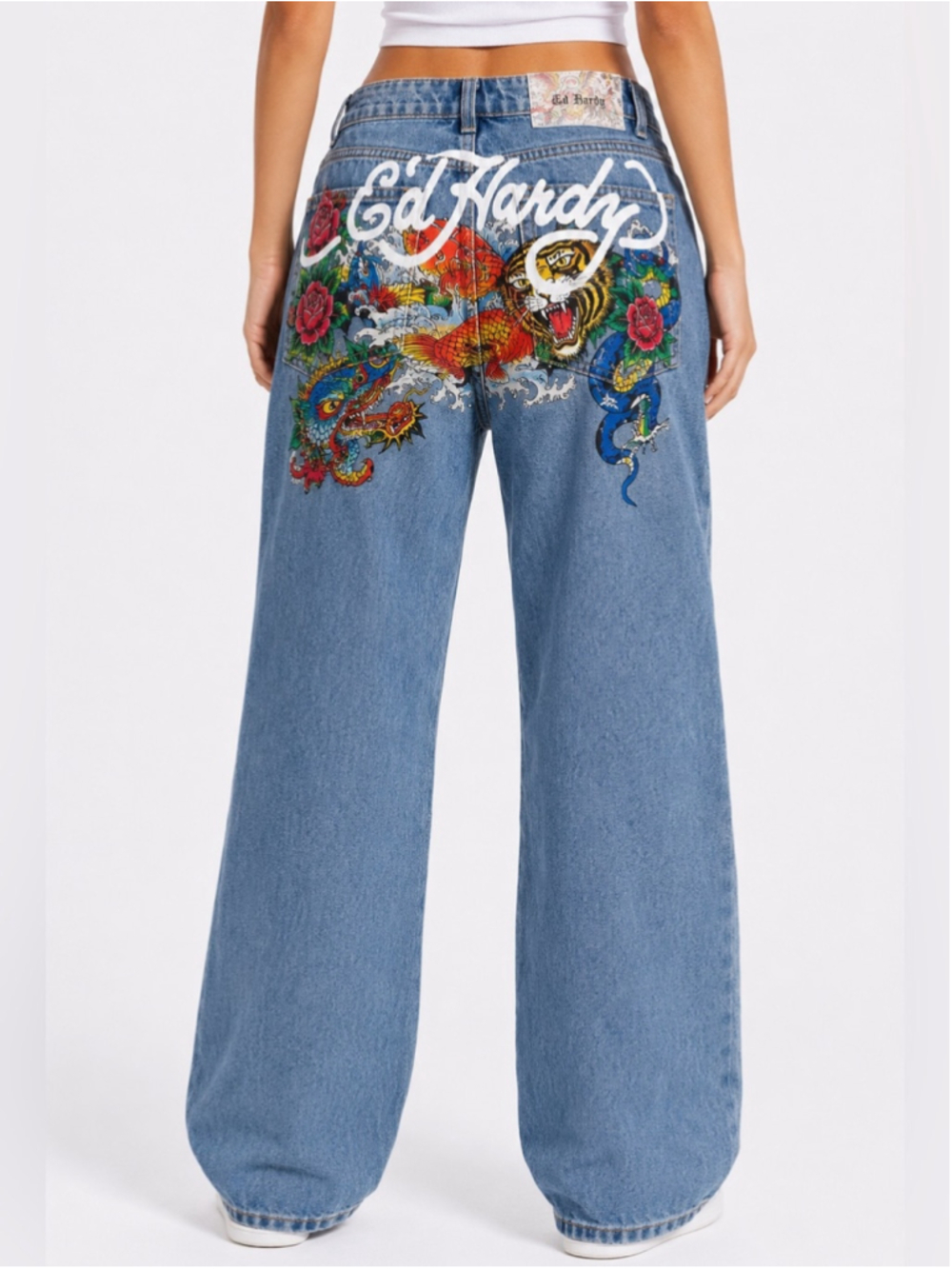 Ed Hardy Tattoo Graphic Wide Leg Jeans Sz 26 Light Wash EUC #309 - Picture 1 of 14